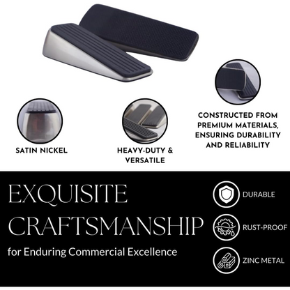 Handsley - 4 pcs Satin Nickel Metal Jacket Door Stoppers with Premium Rubber Wedge for Secure, Pet-Proof Hold