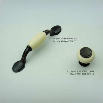 DIY Décor Hub - 3 inch Oil-Rubbed Bronze Handle with Beige Ceramic Accent, 20 Pack