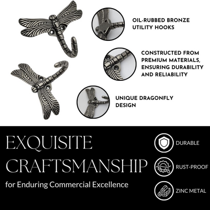 Handsley - 12 pcs Antique Silver Dragonfly Wall Hooks for Office, Storage, and Commercial Wall Mount Use, Decorative Utility Hooks for Coats, Keys, and Bags
