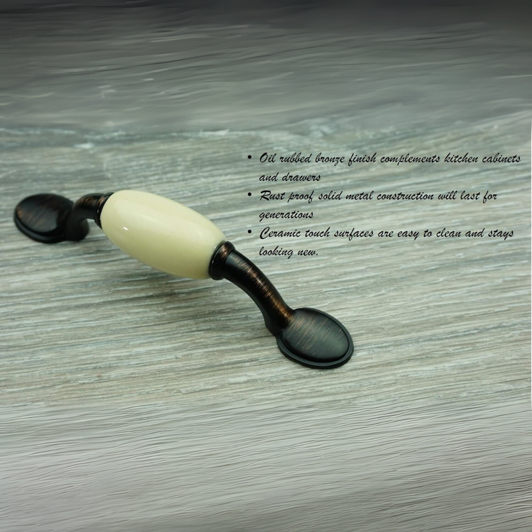 DIY Décor Hub - 3 inch Oil-Rubbed Bronze with Beige Ceramic Cabinet Pulls / Handles, 10-Pack