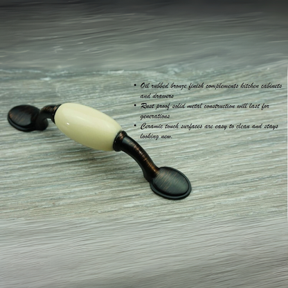 DIY Décor Hub - 3 inch Oil-Rubbed Bronze with Beige Ceramic Cabinet Pulls / Handles, 10-Pack