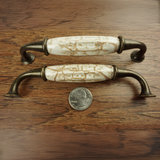 DIY Décor Hub - Set of 6 Antique Brass Ceramic Pumpkin Handles with Brown Marble Finish