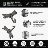 DIY Décor Hub - Set of 6 Dragonfly Hooks - Antique Silver