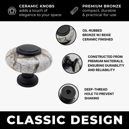 DIY Décor Hub - Large 1.5 inch Oil-Rubbed Bronze w/Granite-Gray Ceramic Cabinet Knobs, 20-Pack