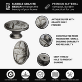 DIY Décor Hub Antique Silver Oval Knobs w/Gray Marble Accent for Cabinet & Drawers (10)