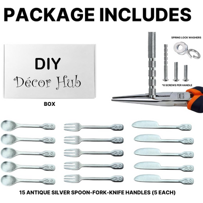 DIY Décor Hub - Kitchen Cabinet Handles Antique Silver, Spoon-Fork-Knife 5 Each (15 Total) 3 3/4 Inch Hole Center