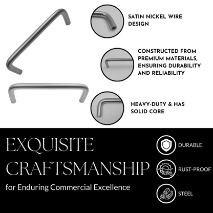 Handsley 4-Inch Wire Handles, 10-Pack – Satin Nickel Commercial Cabinet Pulls, Brushed Chrome Drawer Handles, and Matte Chrome Office Cabinet Hardware