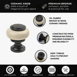 DIY Décor Hub - Small Oil-Rubbed Bronze with Beige Ceramic Cabinet Knobs, 10-Pack