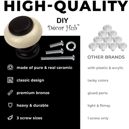 DIY Décor Hub - Large Oil-Rubbed Bronze with Beige Ceramic Cabinet Knobs, 1.5 inch, 10-Pack