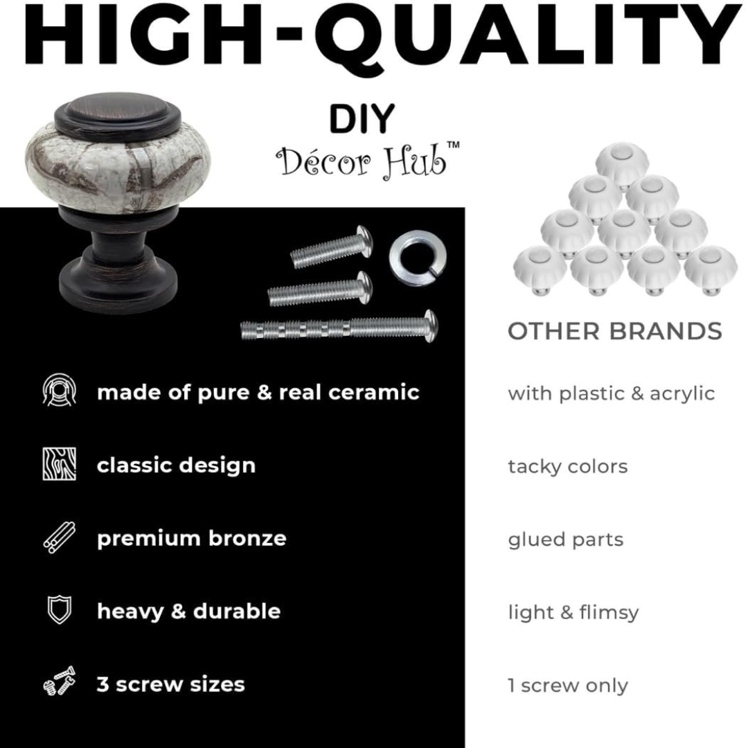 DIY Décor Hub - Small Oil-Rubbed Bronze w/Granite-Gray Ceramic Cabinet Knobs, 10-Pack