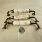 DIY Décor Hub - Set of 6 Antique Brass Ceramic Pumpkin Handles with Brown Marble Finish