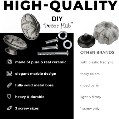 DIY Décor Hub Antique Silver Oval Knobs w/Gray Marble Accent for Cabinet & Drawers (20)
