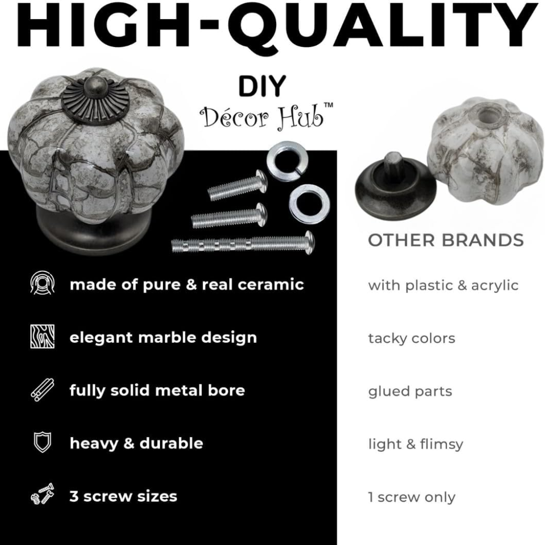 DIY Décor Hub - Pumpkin Knobs, Antique Silver-Gray Cabinet Knobs, 20-Pack