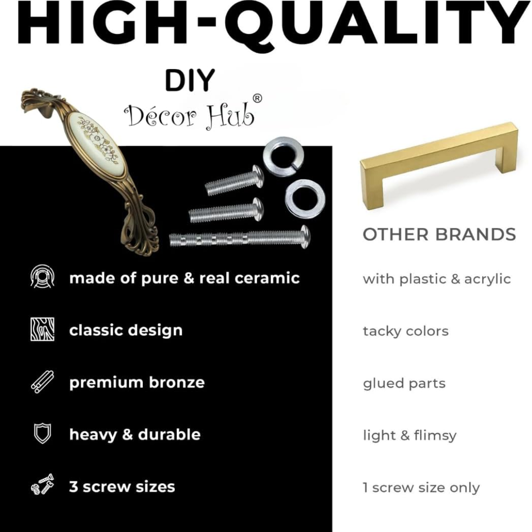 DIY Décor Hub 3.75 inch Antique Gold with Floral Design Cabinet Handles, Set of 10