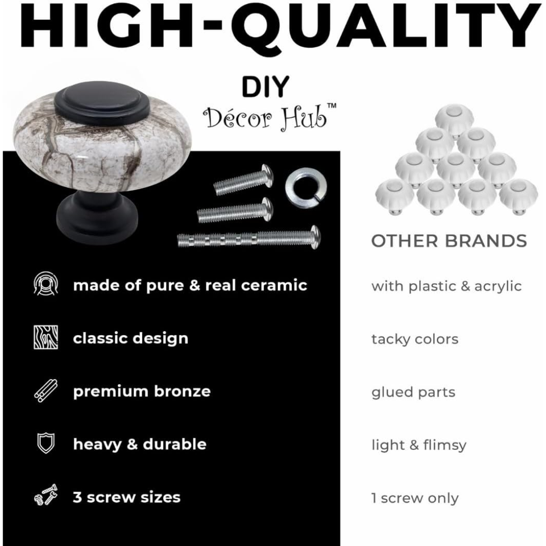 DIY Décor Hub - Large 1.5 inch Oil-Rubbed Bronze w/Granite-Gray Ceramic Cabinet Knobs, 20-Pack