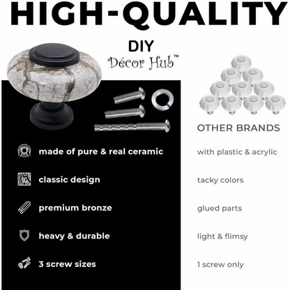 DIY Décor Hub - Large 1.5 inch Oil-Rubbed Bronze w/Granite-Gray Ceramic Cabinet Knobs, 20-Pack