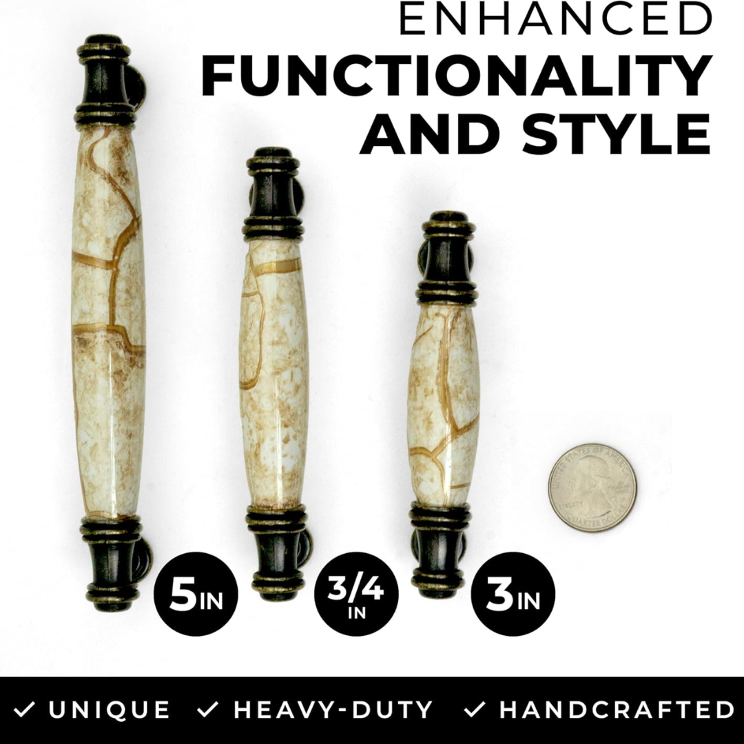 DIY Décor Hub: One Antique Brass 3 Inch Drawer Pull with Brown Marble Accent. Ideal for use as Kitchen Cabinet Handles, Dresser Handles, Kitchen Drawer Pulls, Bathroom Cabinet or Tray Handles