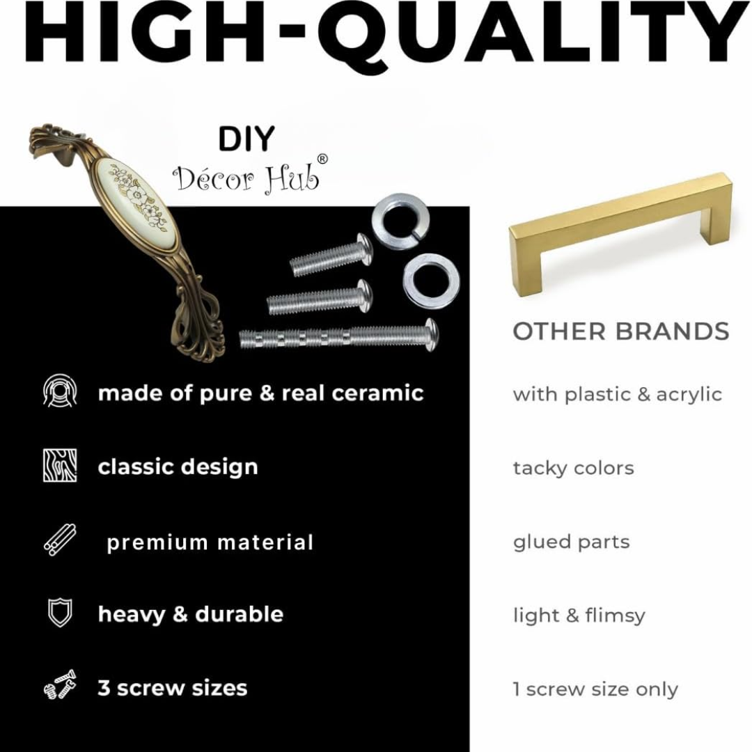 DIY Décor Hub - 5-inch Antique Gold with Floral Design Cabinet Handles, Set of 10