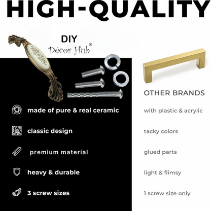DIY Décor Hub - 5-inch Antique Gold with Floral Design Cabinet Handles, Set of 10