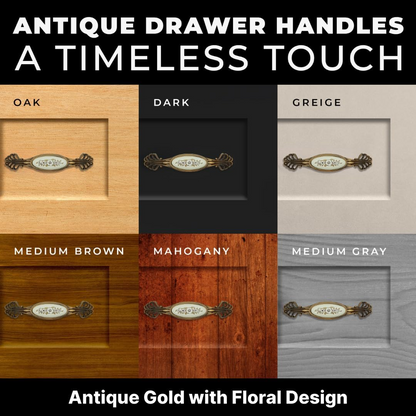 DIY Décor Hub - 5-inch Antique Gold with Floral Design Cabinet Handles, Set of 10