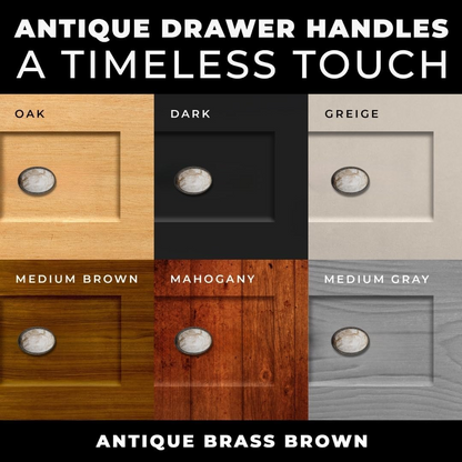 DIY Décor Hub: 10 Antique Brass Ceramic Oval Knobs with a Brown Marble Accent