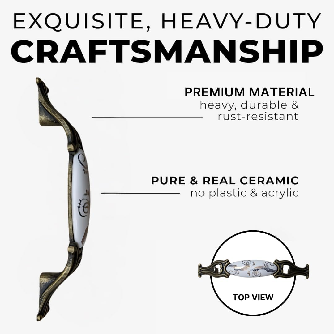 DIY Décor Hub 3.75 inch Antique Brass Floral Design Cabinet Handles, Set of 10