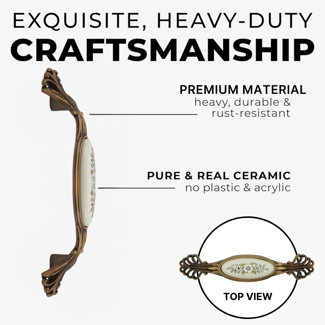 DIY Décor Hub 3.75 inch Antique Gold with Floral Design Cabinet Handles, Set of 10