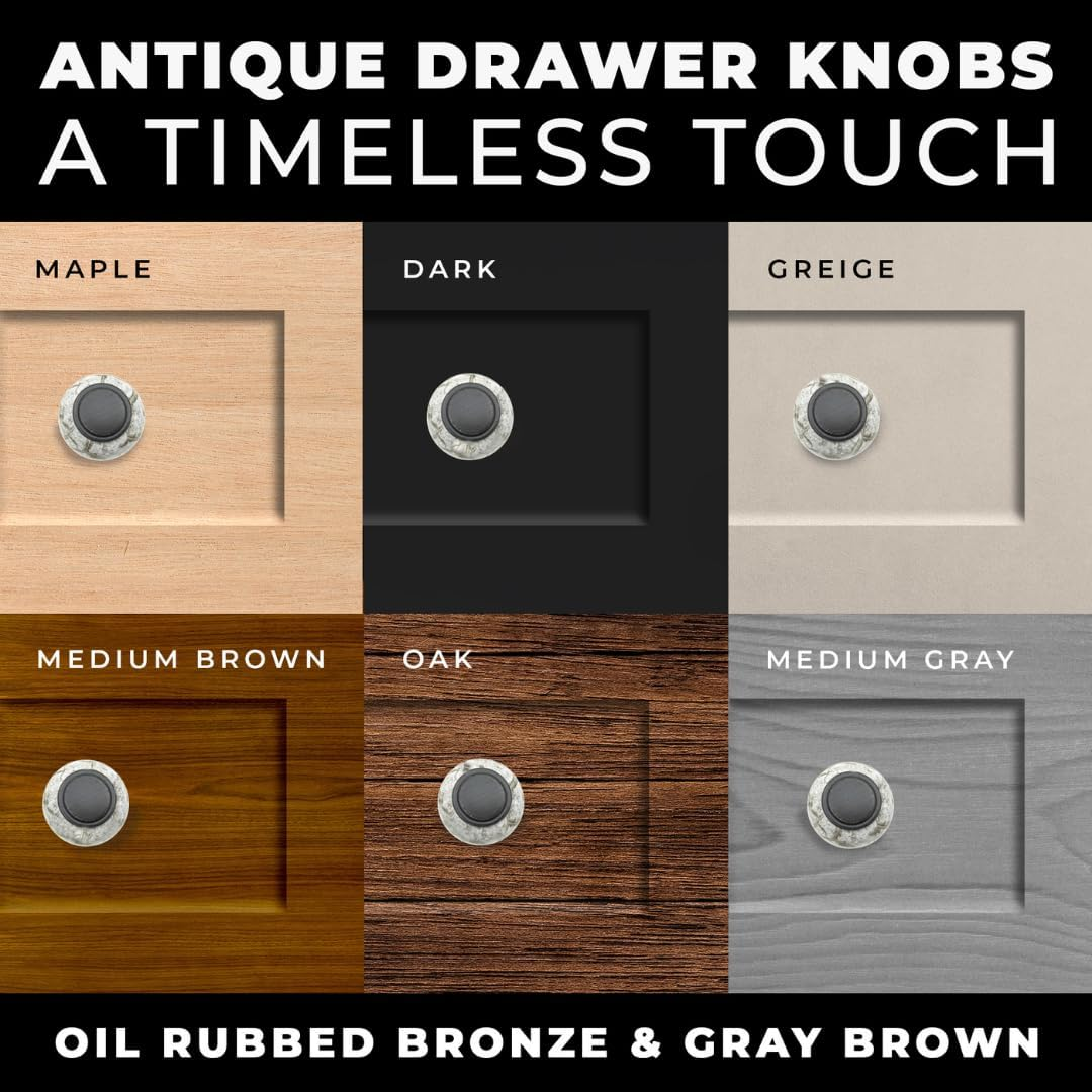 DIY Décor Hub - Small Oil-Rubbed Bronze w/Granite-Gray Ceramic Cabinet Knobs, 10-Pack