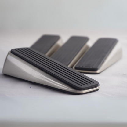 Handsley - 8 pcs Satin Nickel Metal Jacket Door Stoppers with Premium Rubber Wedge for Secure, Pet-Proof Hold