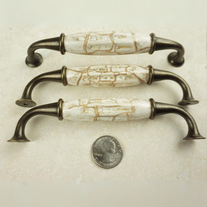 DIY Décor Hub - Set of 6 Antique Brass Ceramic Pumpkin Handles with Brown Marble Finish