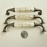 DIY Décor Hub - Set of 6 Antique Brass Ceramic Pumpkin Handles with Brown Marble Finish