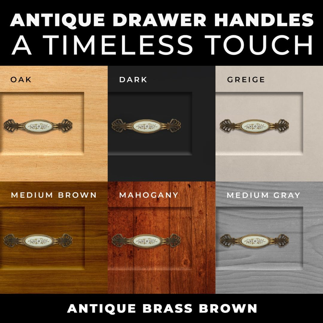 DIY Décor Hub 3.75 inch Antique Gold with Floral Design Cabinet Handles, Set of 10