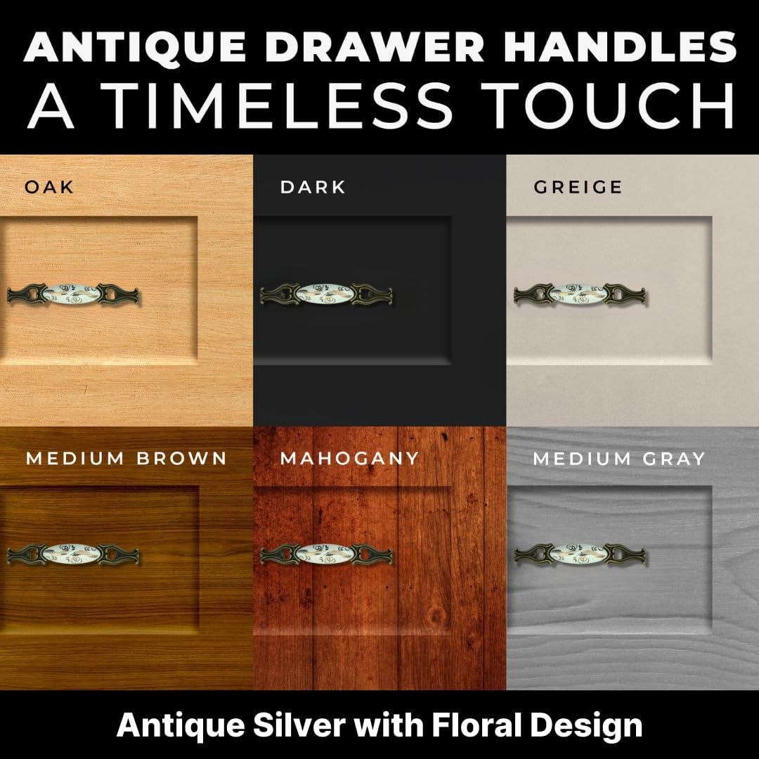 DIY Décor Hub 3.75 inch Antique Brass Floral Design Cabinet Handles, Set of 10