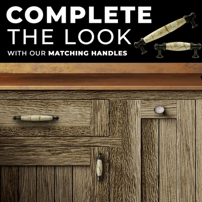 DIY Décor Hub: 10 Antique Brass Ceramic Oval Knobs with a Brown Marble Accent