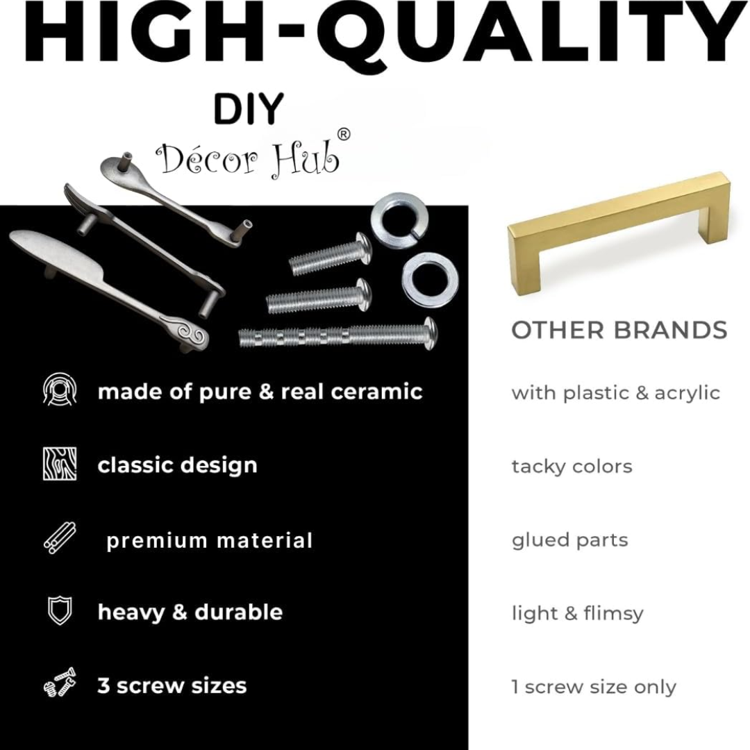 DIY Décor Hub - Kitchen Cabinet Handles Antique Silver, Spoon-Fork-Knife 5 Each (15 Total) 3 3/4 Inch Hole Center