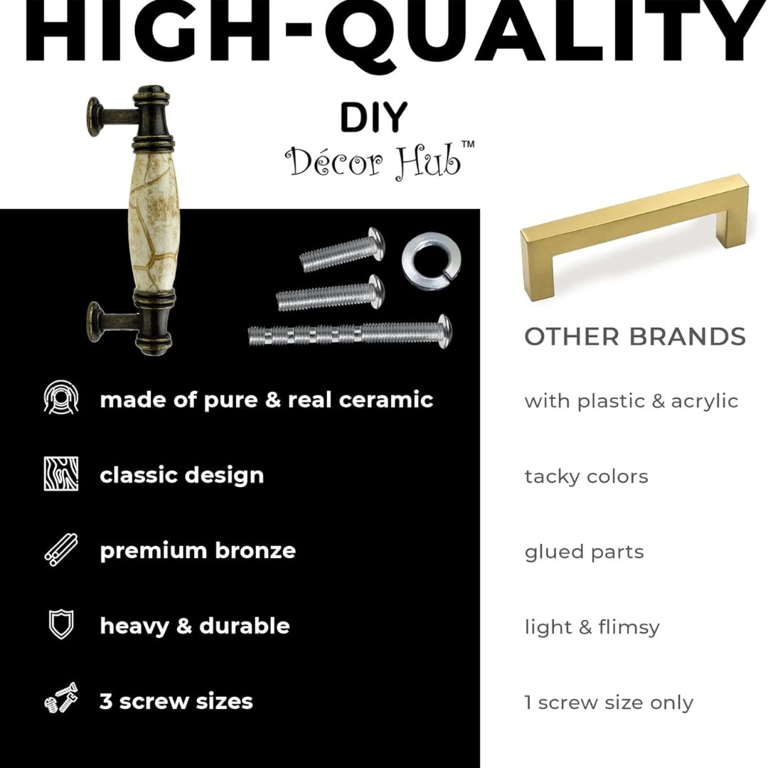 DIY Décor Hub: One Antique Brass 3 Inch Drawer Pull with Brown Marble Accent. Ideal for use as Kitchen Cabinet Handles, Dresser Handles, Kitchen Drawer Pulls, Bathroom Cabinet or Tray Handles