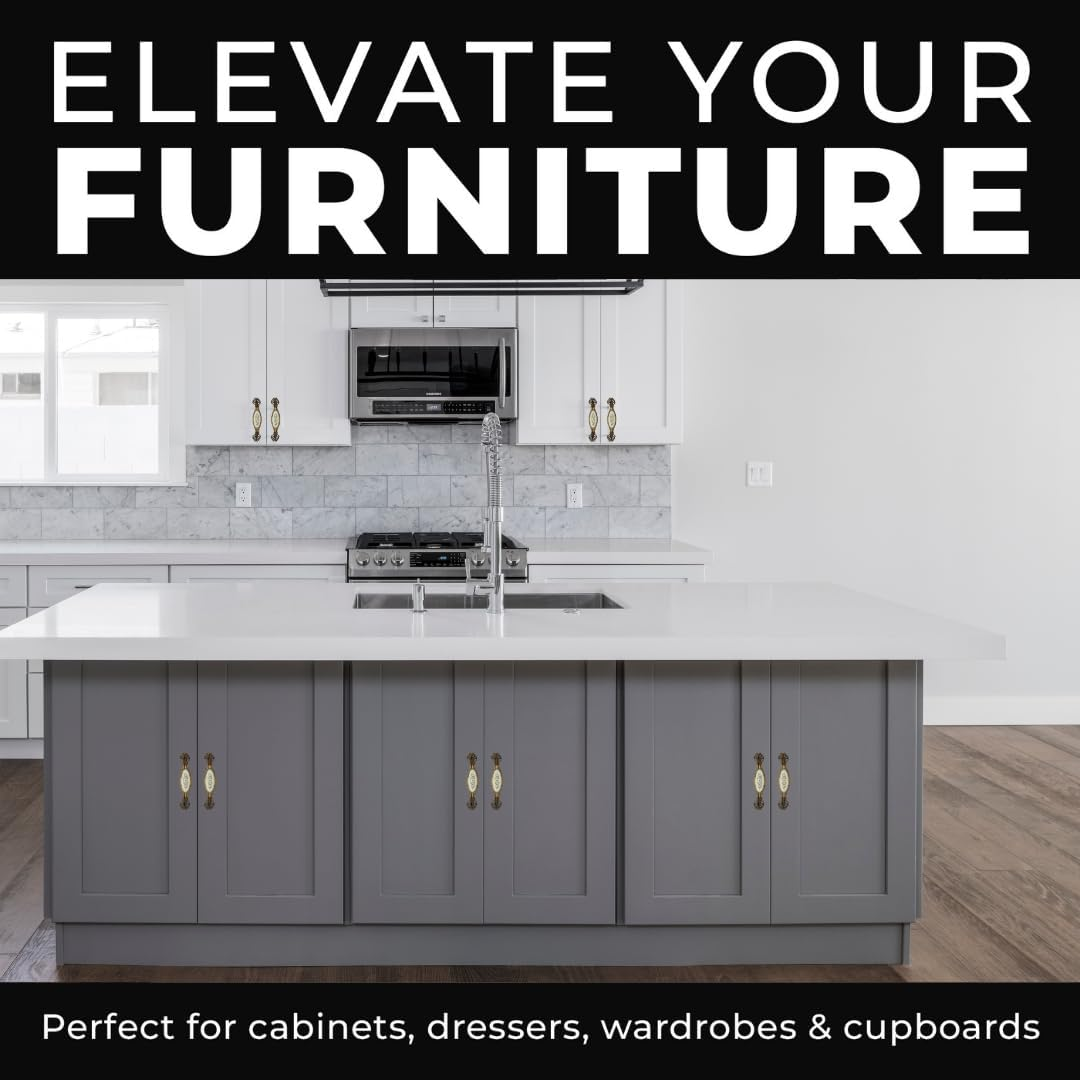 DIY Décor Hub - 5-inch Antique Gold with Floral Design Cabinet Handles, Set of 10