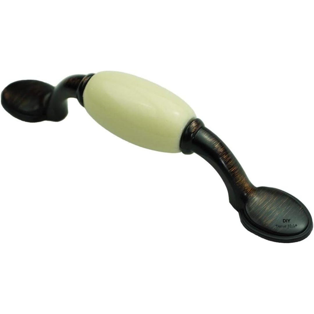 DIY Décor Hub - 3 inch Oil-Rubbed Bronze with Beige Ceramic Cabinet Pulls / Handles, 10-Pack