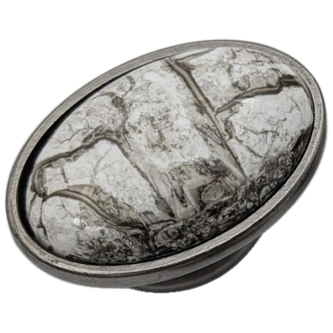 DIY Décor Hub Antique Silver Oval Knobs w/Gray Marble Accent for Cabinet & Drawers (20)